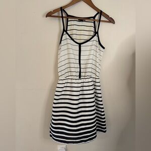 Aqua Black and Off White Striped Mini Dress